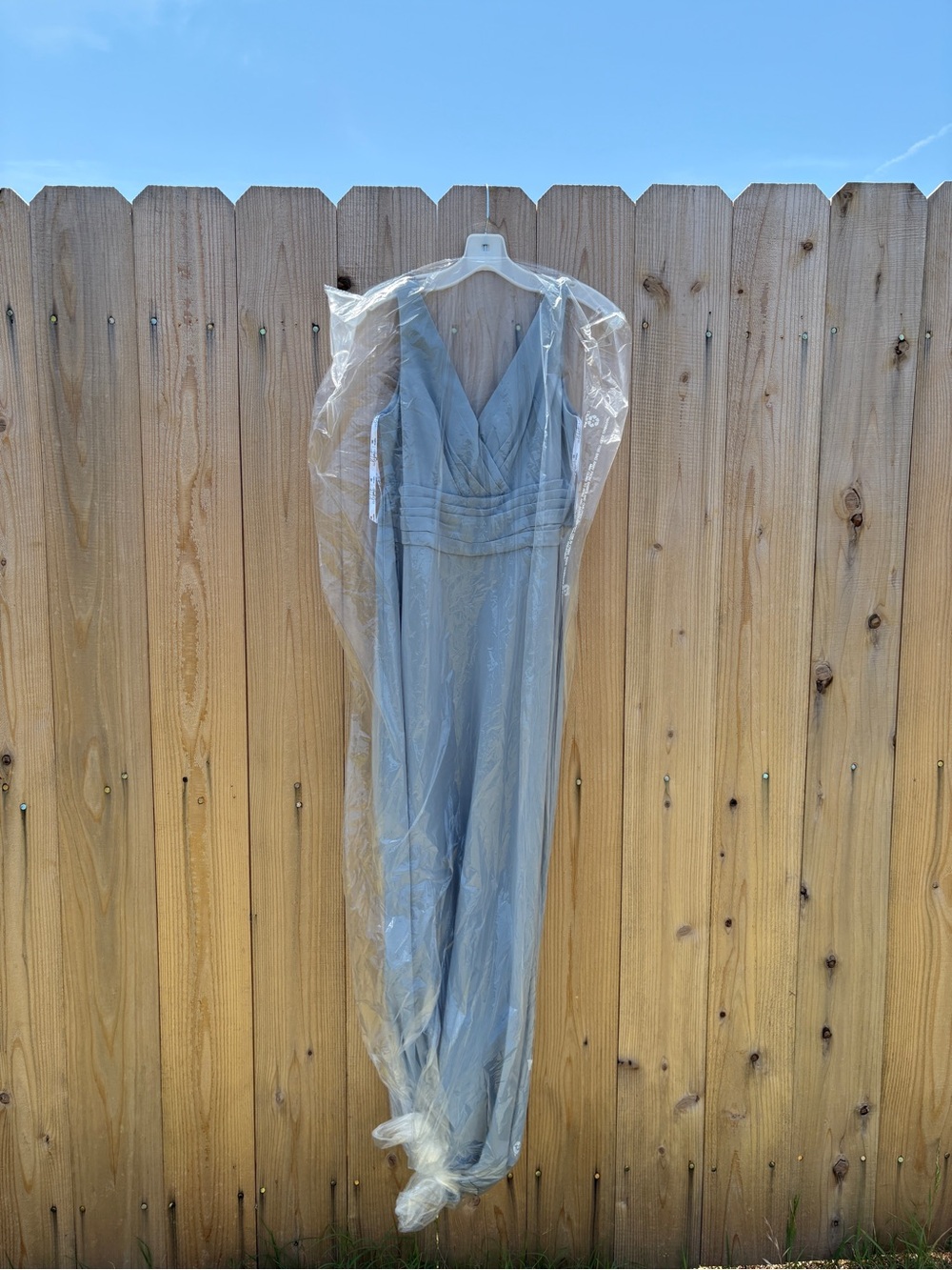 David's Bridal Light Blue V-Neck Floor-Length Dress